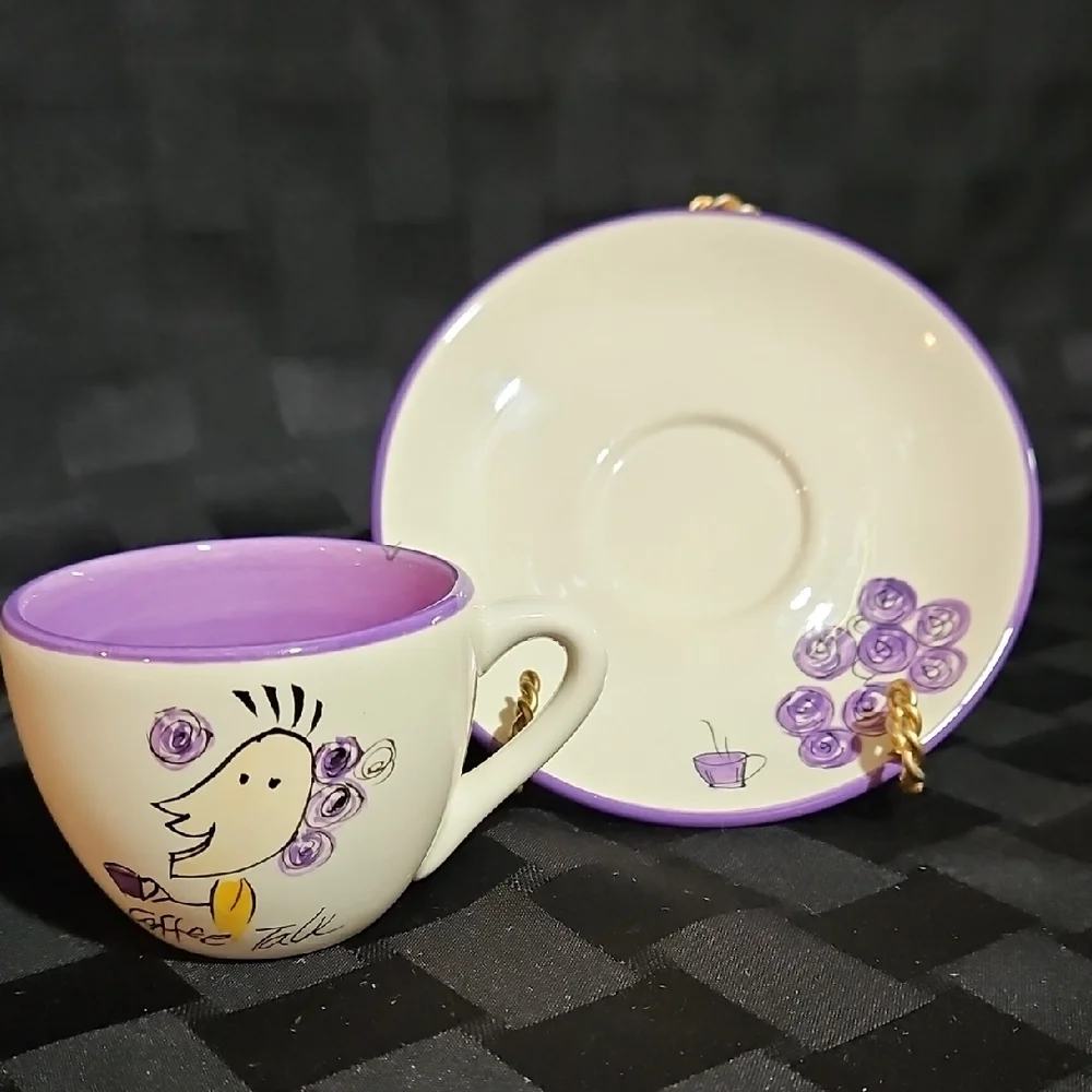 Tabletops Lifestyles Coffee Buzz Cup & Saucer Set - Whimsical Purple/Yellow